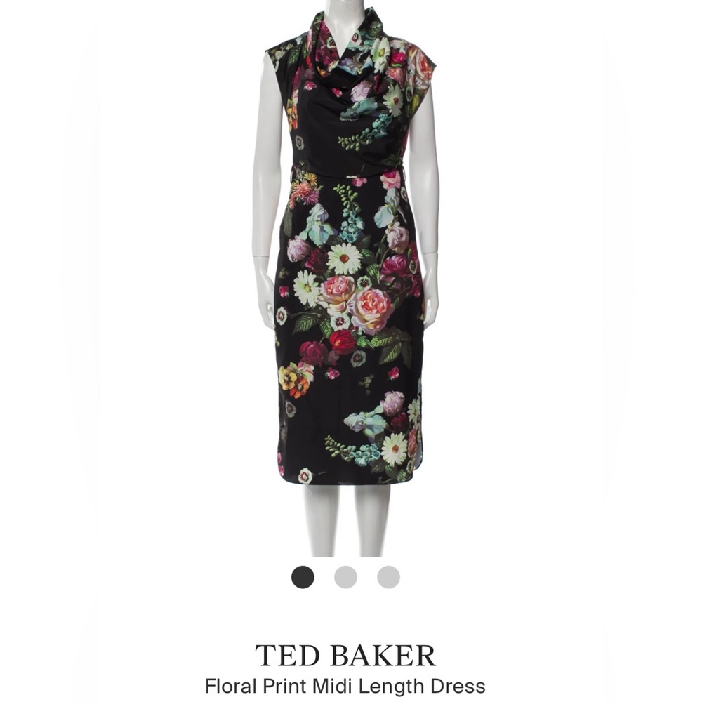 New TED BAKER Cowl Neck Floral Midi Dress (Ted Size 4)